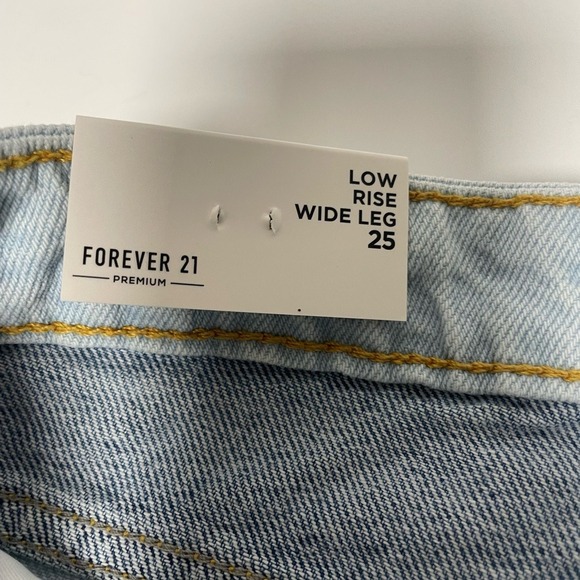 Forever 21 Low Rise Wide Leg Distressed Two Tone Denim Jeans Juniors 25 Waist - Picture 4 of 14